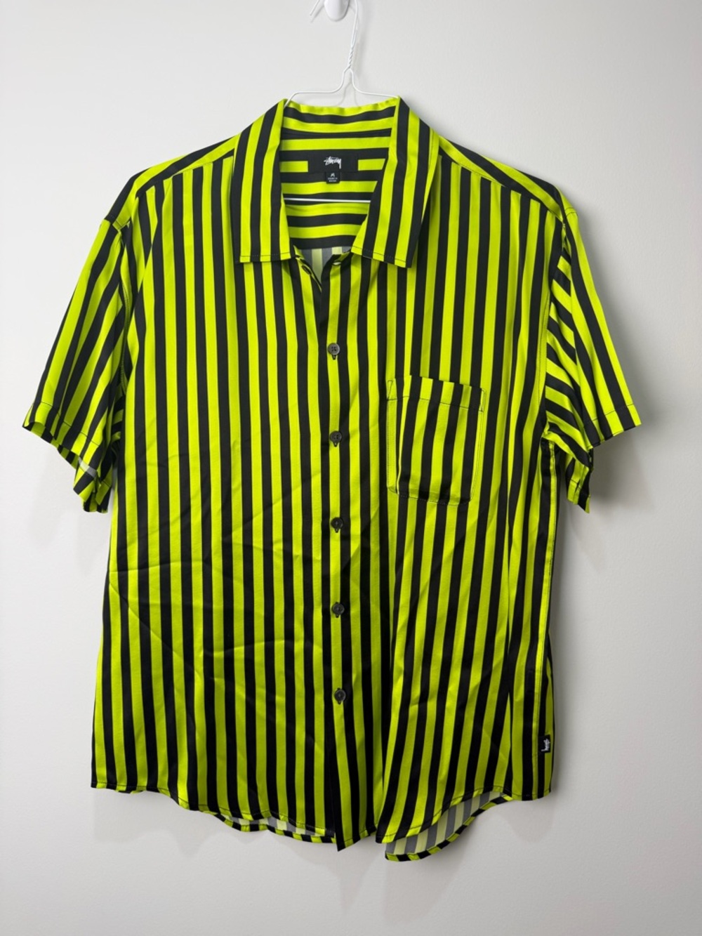 Men's Stussy Size M Silk Short Sleeve Hawaiian Shirt Black/Green Oversized